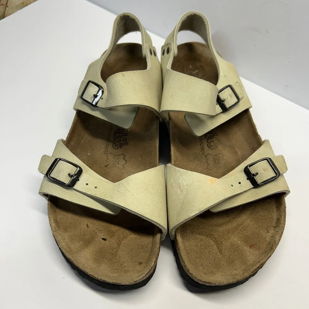 Birki's Milano Sandals Cream Men 8 EU 41 Backstrap Cork Footbed Comfort